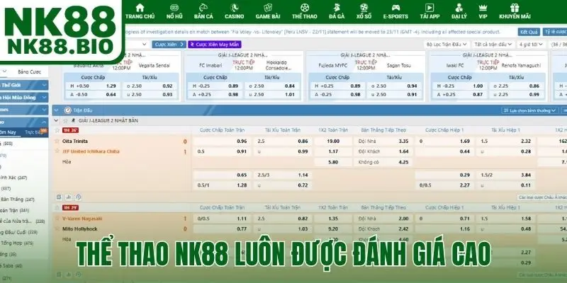 Thể thao NK88 là sảnh cược được đánh giá cao